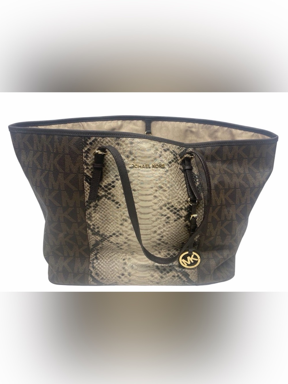 MICHAEL Michael Kors Snake Embossed Logo Print Jet Set Travel Shldr Tote Purse